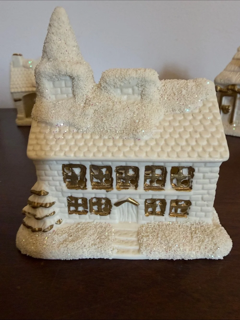 White Glitter Ceramic Holiday Village House Set - Brand